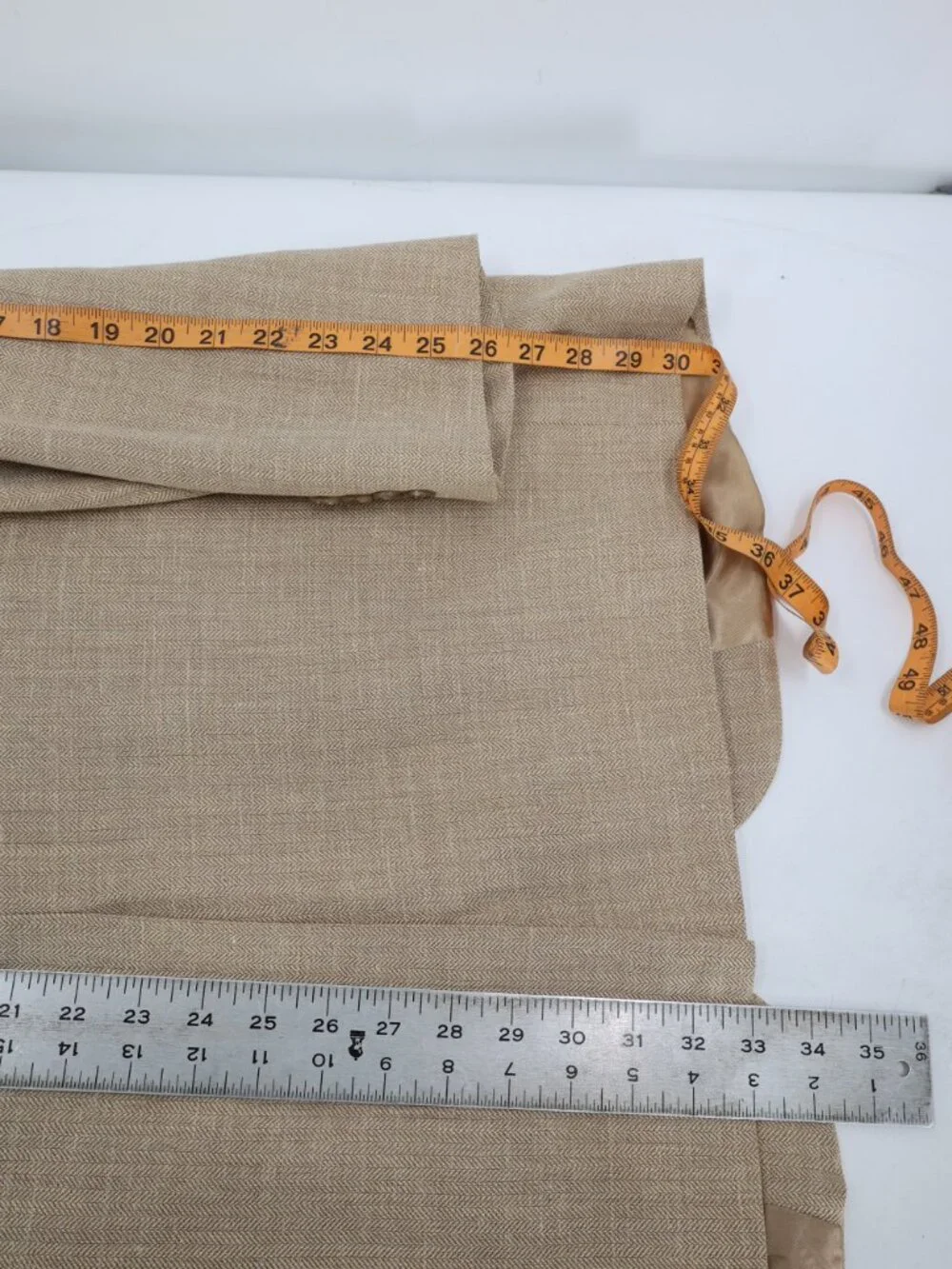 VTG Brooks Brothers Sport Coat Mens 44L Silk Linen Wool Ramie Herringbone Beige